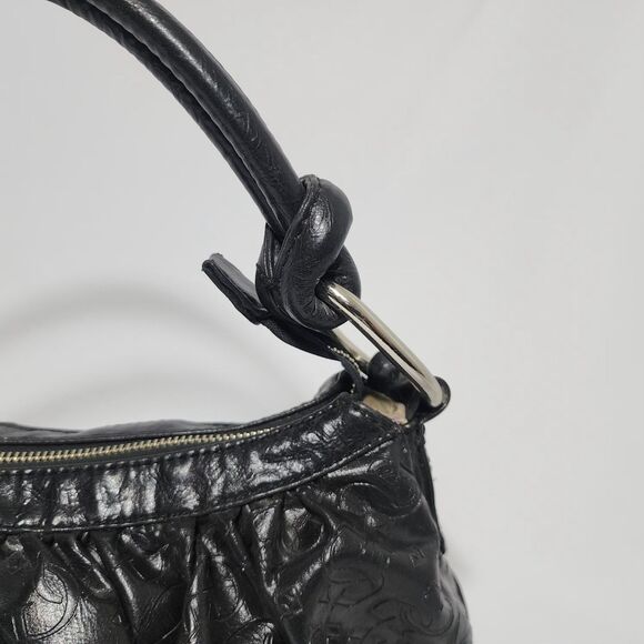Guess Y2K Black Vegan Leather GGG Logo Embossed Mini Shoulder Hobo Bag Purse VTG - Picture 6 of 16